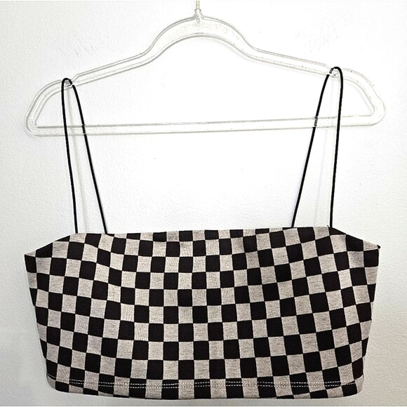 Reformation Brown Beige Checkerboard Crop Top Bralette With Strap Size S… - Picture 1 of 7